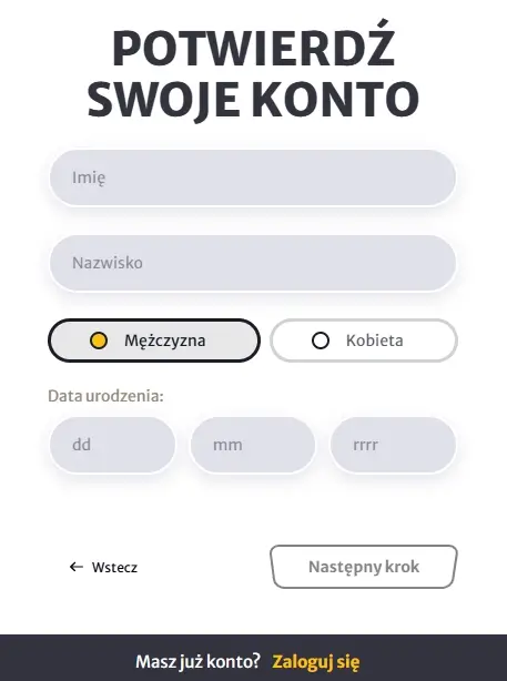 formularz rejestracyjny trzeci krok casino Hell Spin